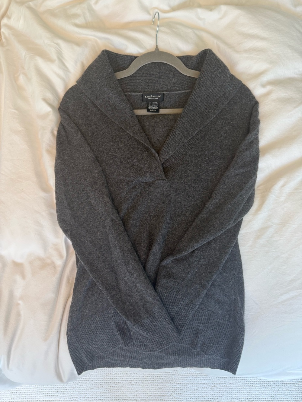 Lord and Taylor cashmere Shawl-Collar Sweater - Charcoal Gray
